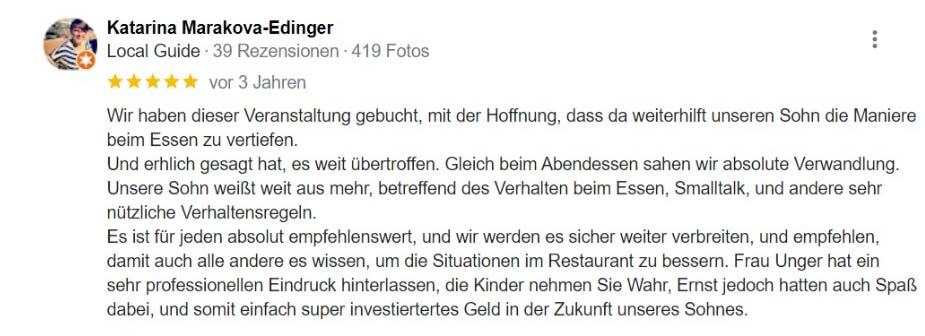 2020 - First Impression - Google-Rezension von Katarina Marakova-Edinger