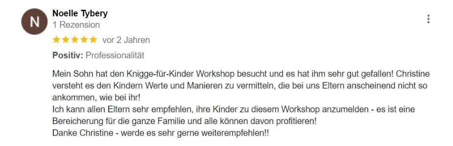 2021 - First Impression - Google-Rezension von Noelle Tybery