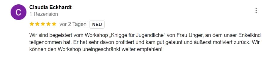 2024-01-28 - First Impression - Google-Rezension von Claudia Eckhardt